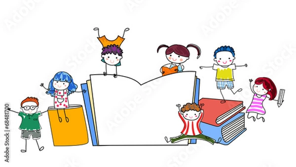 Obraz Group of children and book