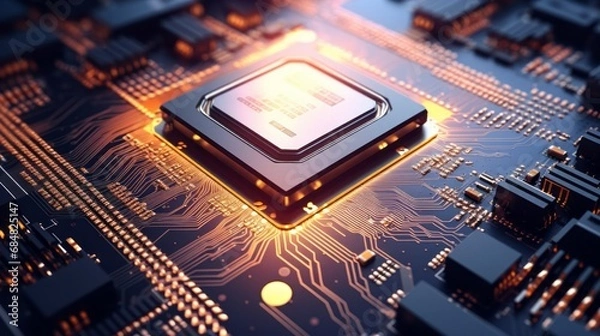 Fototapeta Close-Up on an Advanced GPU RAM Microchip. Cutting-Edge Technology