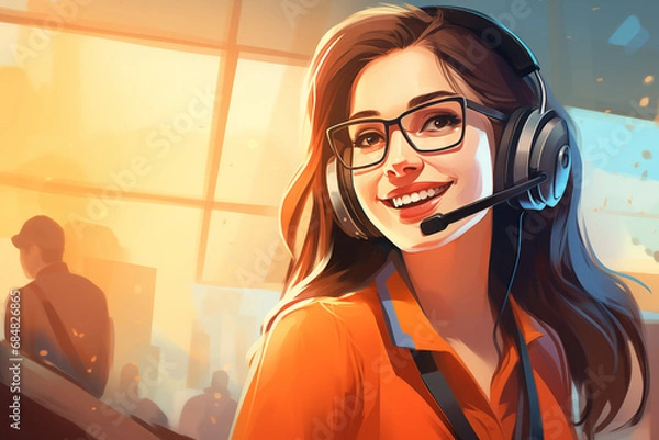 Fototapeta call center operator, customer service representative, business receptionist, women in a headset