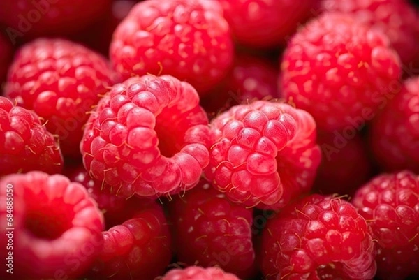 Fototapeta Juicy Raspberry Delight: Close-up Photo Capturing the Vibrant Beauty of Ripe Raspberries in Rich Raspberry Color