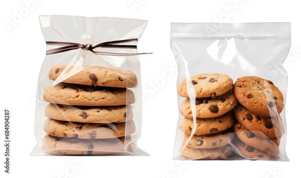 Obraz Closeup of cookies in a bag on a white transparent background
