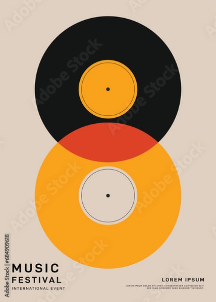 Fototapeta Music festival poster template design background with vinyl record vintage retro style