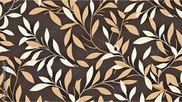 Fototapeta A simple yet elegant pattern of beige leaves set against a dark brown background. The design is characterized by its serene, nature-inspired aesthetic.
