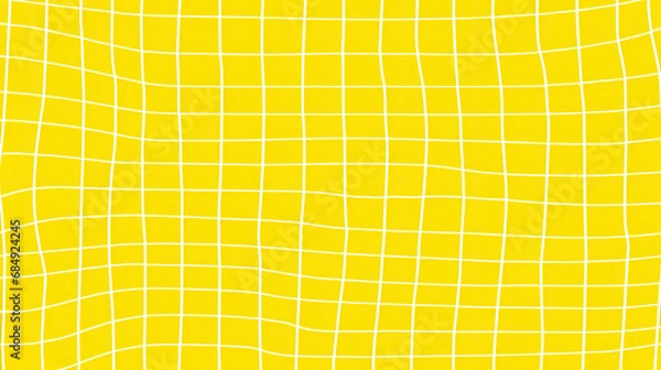 Fototapeta seamless pattern with squares, Distorted Background with White Cage on Yellow background. Abstract Psychedelic Pattern with Wavy Doodle Stripes. 