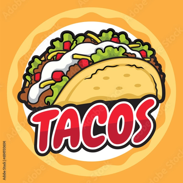 Fototapeta Taco Logo Design with Circle Emblem Bold Outline