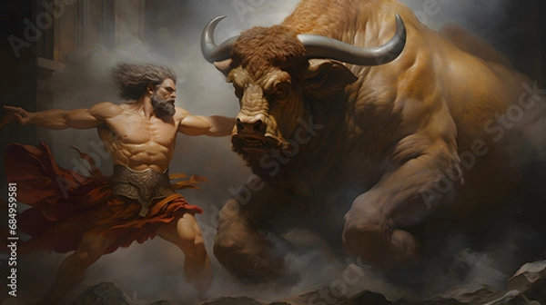 Fototapeta 크레타황소를 제압하는 헤라클레스