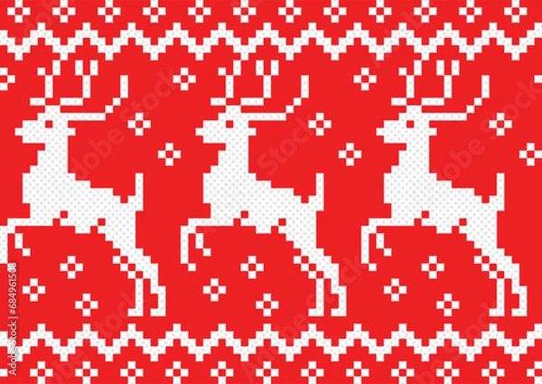 Obraz seamless pattern with christmas reindeer. tribal pattern. local fabric pattern. pixel pattern. cross stitch
