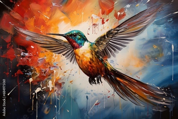 Fototapeta Hummingbird Flight in The Style of Abstract Expressionism. Creted with Generative AI Technology