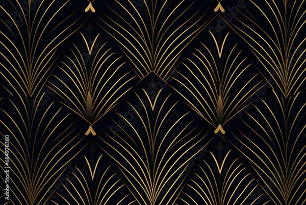 Obraz Vector art deco luxury leaf line pattern isolated on white background. generative ai.