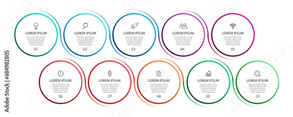 Fototapeta Business Infographic Design Template. minimal Timeline design with 10 steps, options and marketing icons. used as a system flow diagram, your business presentation