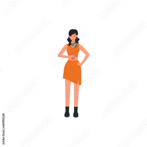 Fototapeta set of poses of beautiful women in neat clothes vector