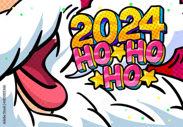 Fototapeta Open mouth of Santa Claus with 2024 message. New year and Christmas card.