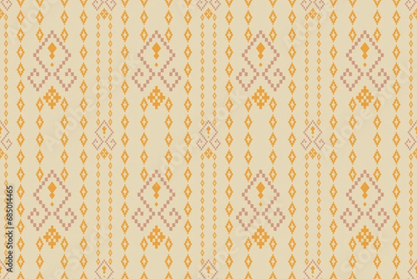 Obraz Yellow vintages cross stitch traditional ethnic pattern paisley flower Ikat background abstract Aztec African Indonesian Indian seamless pattern for fabric print cloth dress carpet curtains and sarong