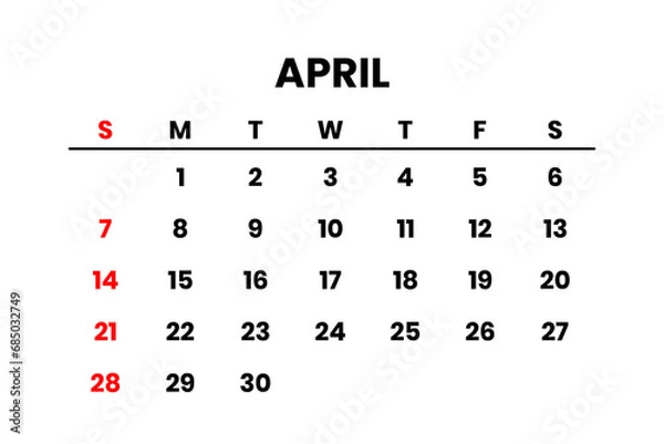 Fototapeta April 2024 Calendar png transparent background 