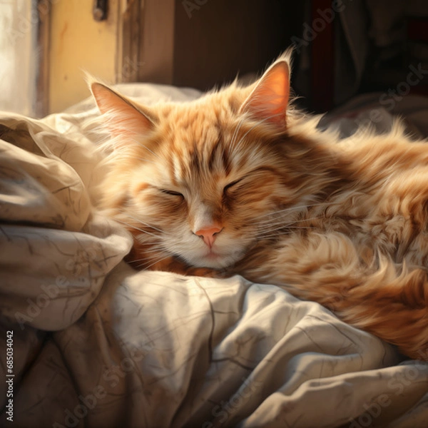 Obraz A Cute Cat Sleeping in Bed