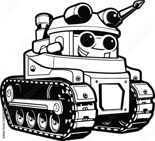 Fototapeta Tank vector image, coloring page 