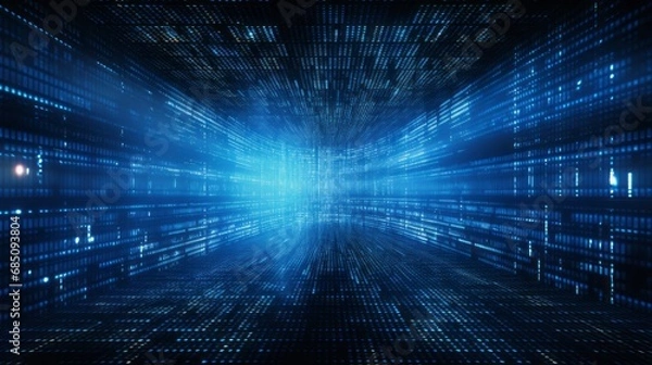 Obraz Digital binary data, blue futuristic digital cyber-space, artificial intelligence coding science technology, wallpaper