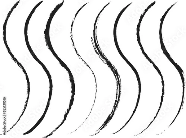 Obraz Abstraction of wavy lines on a white background. Vector lines drawn with a brush on a white canvas. EPS 10 illustration of different lines on a white background.