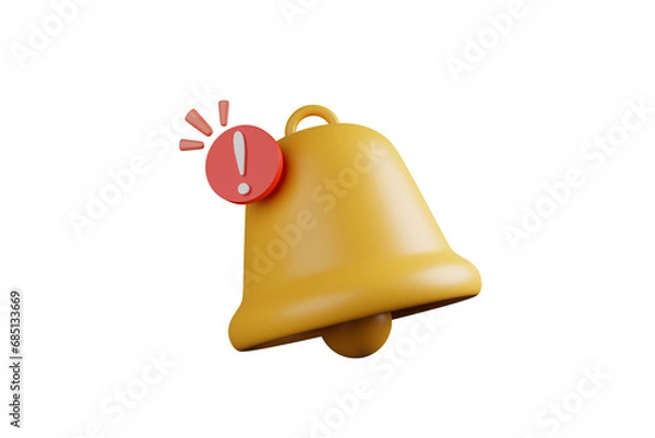 Fototapeta 3D rendering The golden yellow bell has a red notification icon on top.