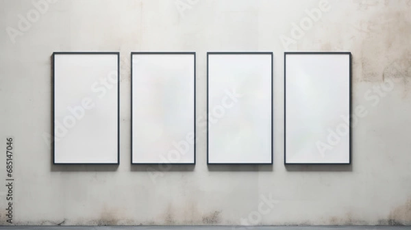 Fototapeta Generative AI, set of four posters mock up, blank minimalistic background, artwork template