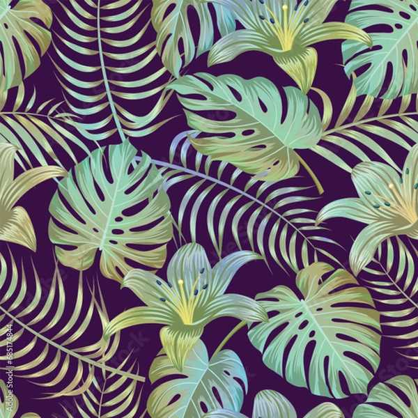 Fototapeta Floral seamless pattern with leaves. tropical background	
