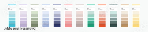 Fototapeta 2024 color trends pantone palette catalog samples in hex and pastel rgb colour