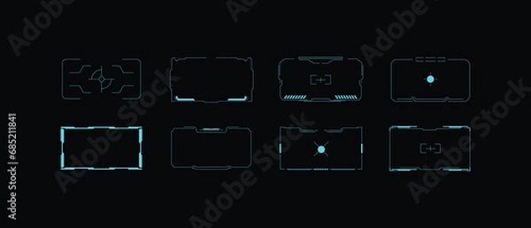 Fototapeta Cyberpunk decals set. Set of vector stickers and labels in futuristic style. Inscriptions and symbols, Japanese hieroglyphs for danger, attention, AI controlled, high voltage, warning.