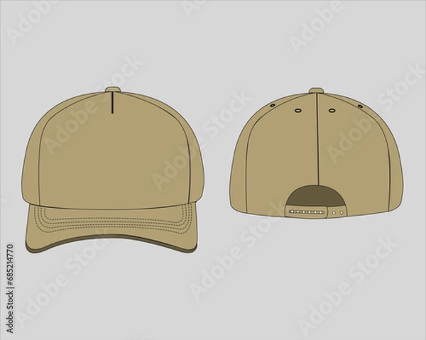 Fototapeta Cap Dad, Baseball Hat Technical Drawing Illustration Blank Streetwear Mock-up Template for Design and Tech Packs CAD Dad Hat