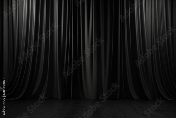 Fototapeta black curtain background with light for stage view. generative ai