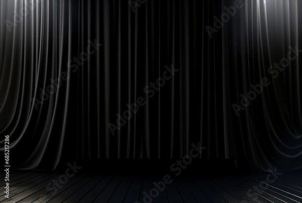 Obraz black curtain background with light for stage view. generative ai