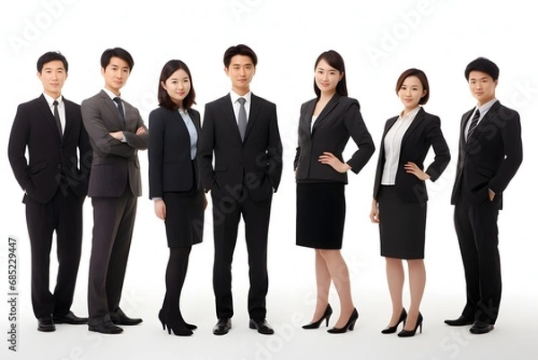 Fototapeta Diverse Asian Business Group Standing in Line with Confidence and Professionalism for Corporate Success Generative AI