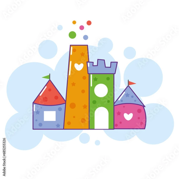 Obraz Multicolored cute castle on blue background