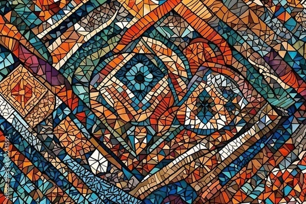 Fototapeta Generate an image showcasing the intricate details of a mosaic texture, combining vibrant hues to form a visually pleasing and harmonious pattern. 