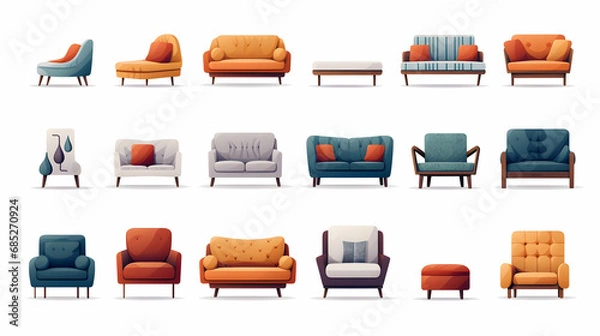 Fototapeta Set with different comfortable sofas on white background. Furniture for modern room interior,Generated with AI