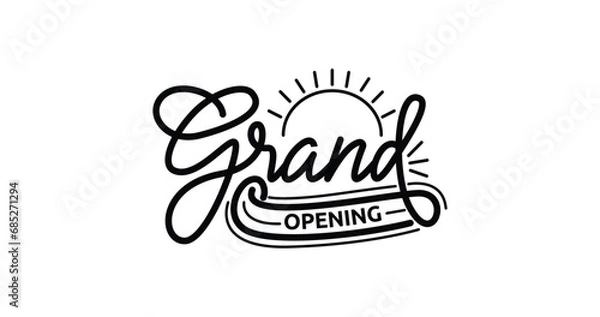 Fototapeta Grand opening handwritten text illustration. Lettering design elements for the opening ceremony. Great for templates, banners, and posters. Retro style typography. Vector vintage illustration.