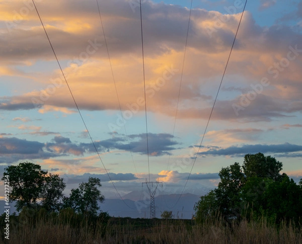 Fototapeta Cloudy Powerlines