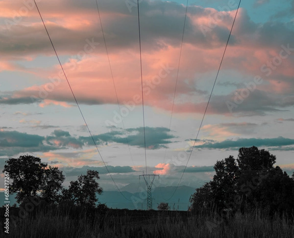 Fototapeta Cloudy Powerlines