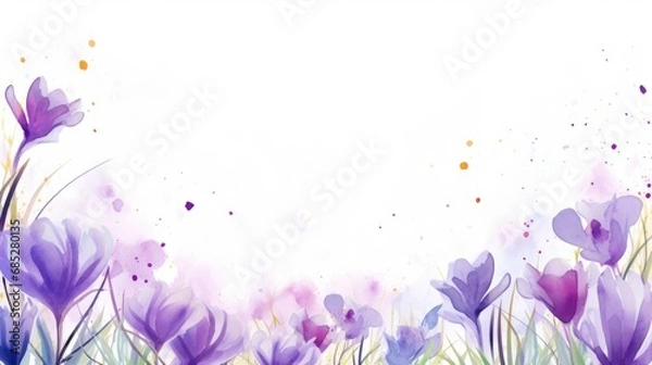 Obraz spring season delicate frame with purple crocus flowers,white background