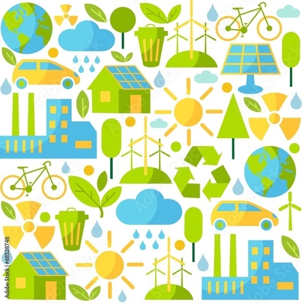 Fototapeta Seamless background with ecology icons