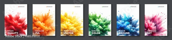 Obraz Watercolor booklet colourful cover bundle set with paint splash on white background