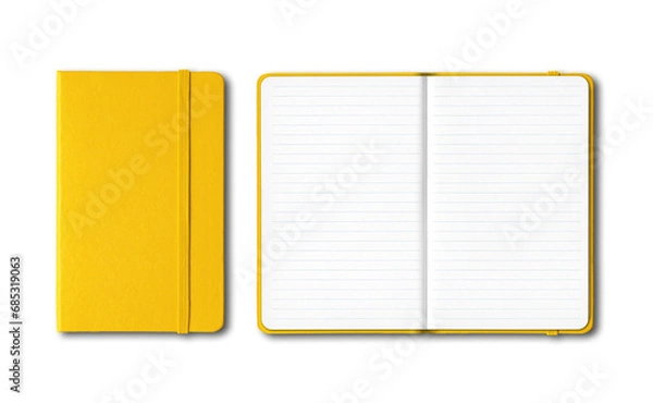 Fototapeta Yellow closed and open lined notebooks isolated on transparent background