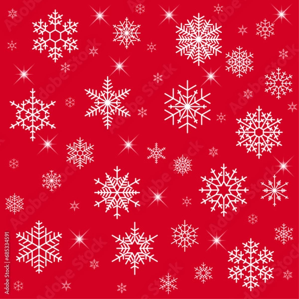 Fototapeta White Seamless Snowflake All-over Pattern Isolated On Red Background