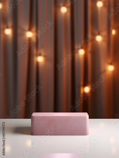Obraz Pink mock up podium podest with blurry hearts lights