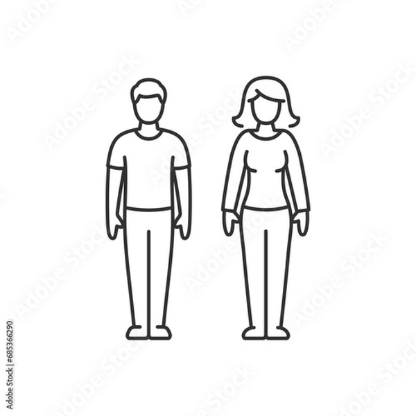 Obraz Man and woman, linear illustration. Line with editable stroke