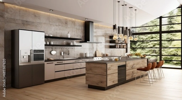 Obraz Modern kitchen interior 3d rendering