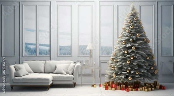 Obraz Interior with christmas tree 3d rendering