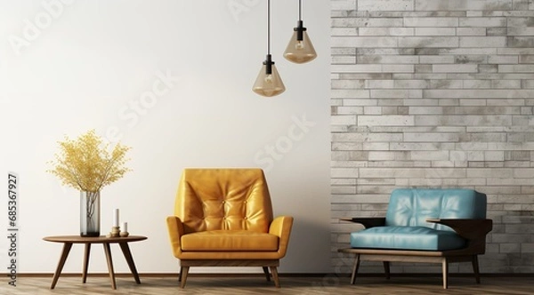 Obraz Interior with wooden cabinet and armchair 3d rendering
