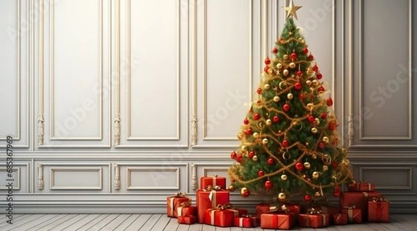 Obraz Interior with christmas tree 3d rendering