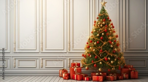 Obraz Interior with christmas tree 3d rendering