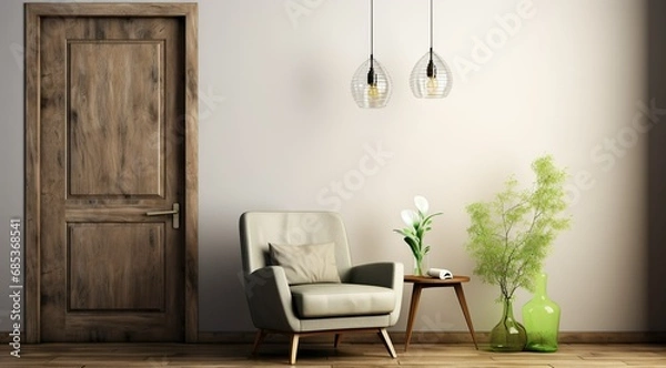 Obraz Interior with wooden cabinet and armchair 3d rendering